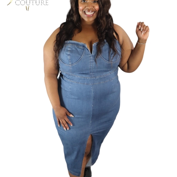 The "ALL Eyes On Me" Denim Midi Dress - Picture 13 of 13